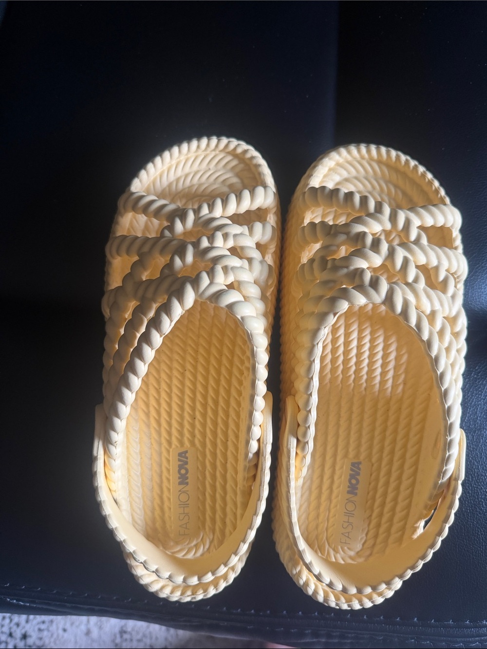Fashion Nova women Pale Yellow Braided Slide Sandals